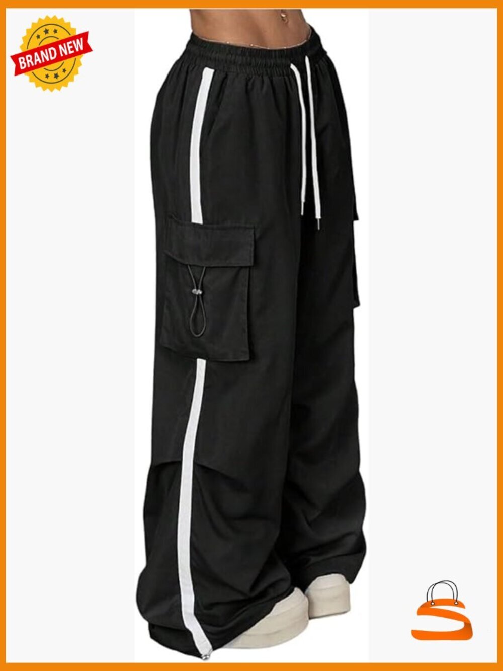 Y2K Baggy Cargo Track Pants Wide Leg Side Stripe Parachute Pants